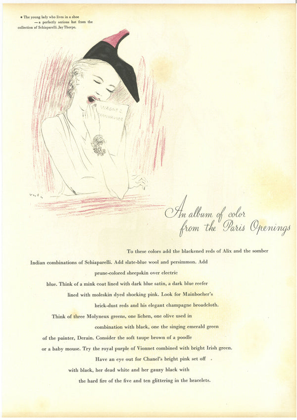 ジャン・コクトーのイラスト、ヴィンテージ広告-ファッション雑誌1937年掲載-Elsa Schiaparelli/Jean Cocteau
